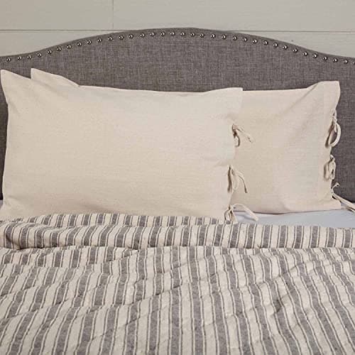 Natural King Pillow Case/Shams Set, Beige Cream, Farmhouse Bedding with Ties - Set of 2