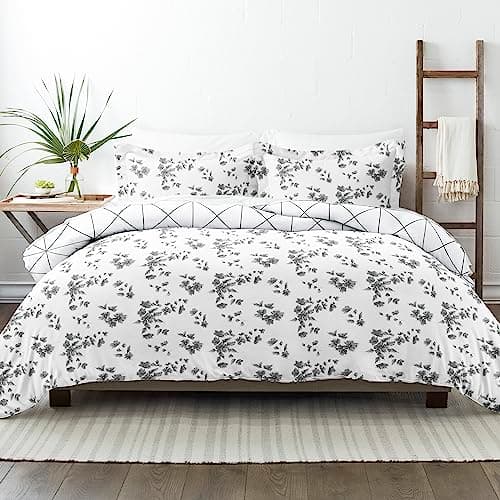 King Size Gray Linen Duvet Cover Set with 2 Pillow Shams - Hotel-Like Comfort & Softness