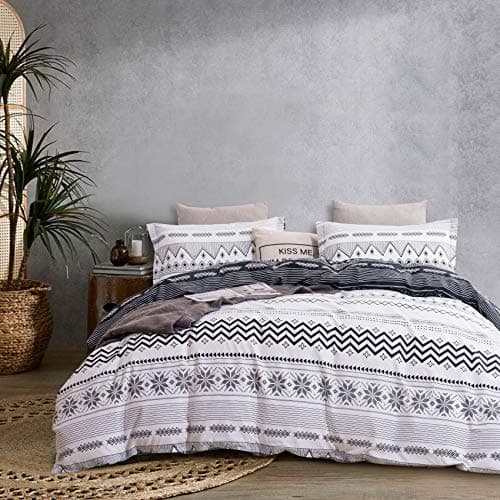 JUCFHY Queen Size Egyptian Cotton Damask Duvet Cover and Pillow Shams Set