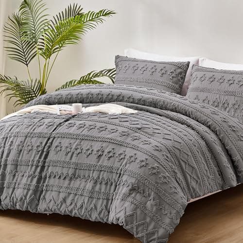 Dinjoy Shabby Chic Cream/Beige Boho Comforter Set Queen 3 Pieces Soft Fluffy