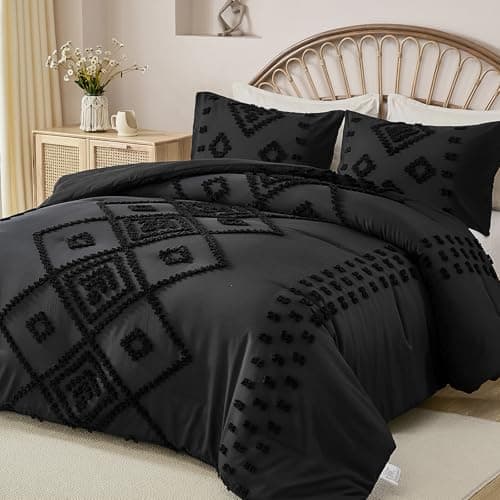 Dinjoy Shabby Chic Cream/Beige Boho Comforter Set Queen 3 Pieces Soft Fluffy