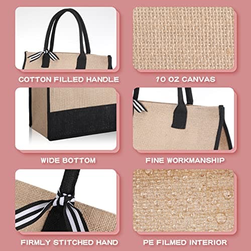 12-Piece Jute Tote Bag Set for Women with HandlesLarge Reusable Gift Bags