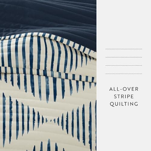 Modern Diamond Navy Linen Quilt Coverlet Set - Ultra Soft Microfiber