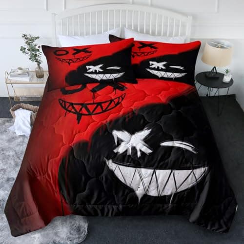 BlessLiving Black Red Mouth Comforter Set Queen Size for Boys & Girls