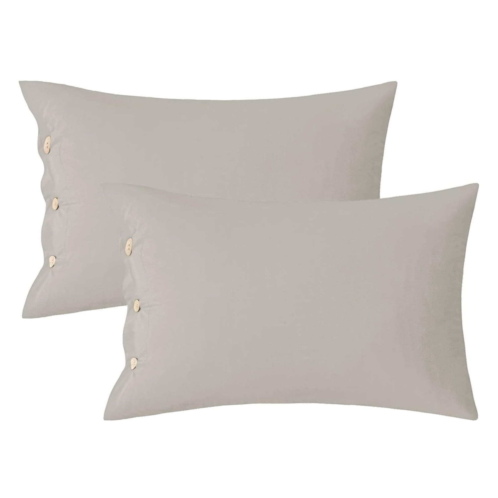 JELLYMONI 100% Washed Cotton Pillowcases Set with Button Closure, 2 Pack Standard(20×26) - Linen Grey