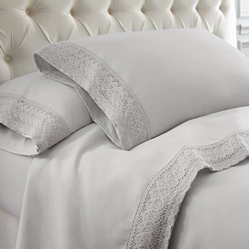 Modern Threads Soft Microfiber Crochet Lace Sheets - White/Blush Queen