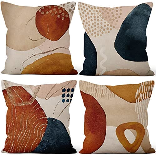 Boho Terracotta & Beige 20x20 Inch Abstract Sunrise Pillow Covers Set of 4