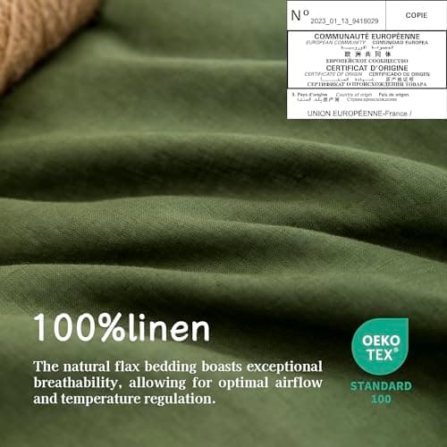 EVERLY Stonewashed French Linen Queen Sheet Set, Mossy Green, 4 PCS