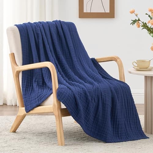 Cyan 100% Cotton Love's Cabin Queen Muslin Blanket, 90"x90"