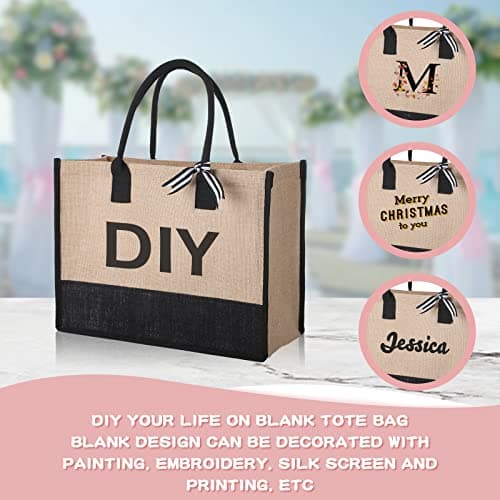 12-Piece Jute Tote Bag Set for Women with HandlesLarge Reusable Gift Bags