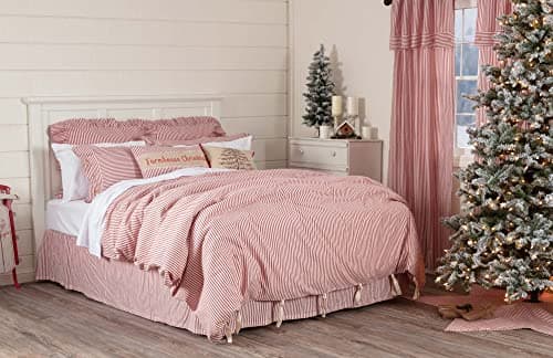Red & Off-White Farmhouse Ticking Stripe King Duvet Cover, Soft & Comfortable