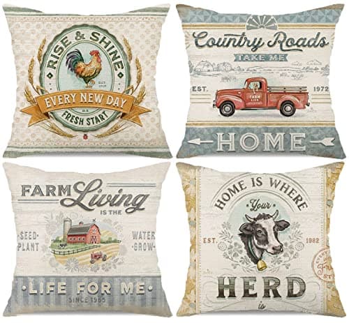 Retro Farmhouse Animal Pillow Covers 18x18 Set of 4feito