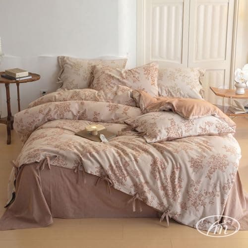 VM VOGUEMARKET Gold Green Flower Percale cotton Duvet Cover with Zipper Closure