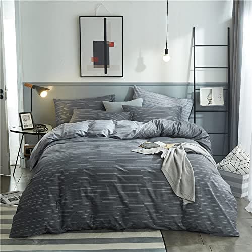 VM VOUGEMARKET Queen Blue Striped Duvet Cover & Pillowcases Set