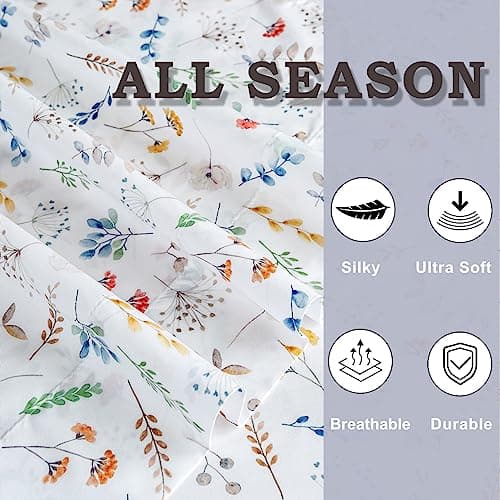 Ultra Soft Breathable Silky Flower Bed Sheets - 4 Piece Full Size White Floral