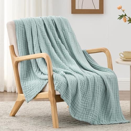 Cyan 100% Cotton Love's Cabin Queen Muslin Blanket, 90"x90"