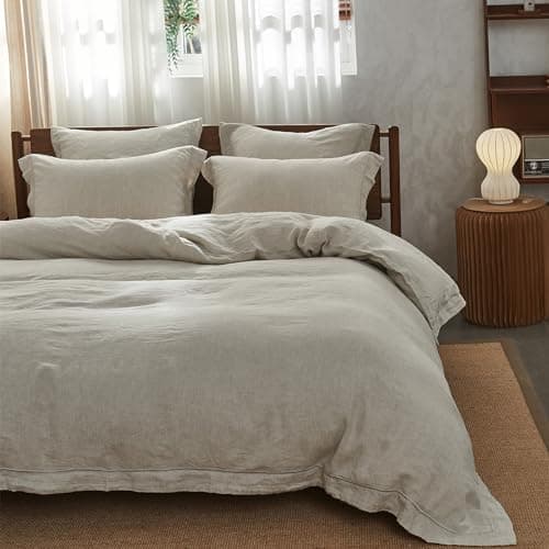 Simple&Opulence Queen Size Natural Linen Duvet & Pillow Shams Set