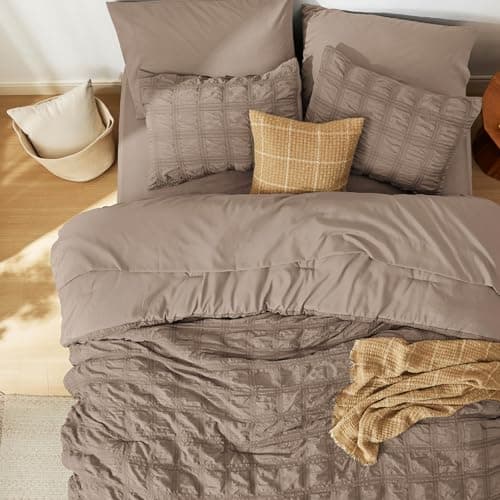Bedsure Queen Size Bed in a Bag Plaid Seersucker Comforter Sets