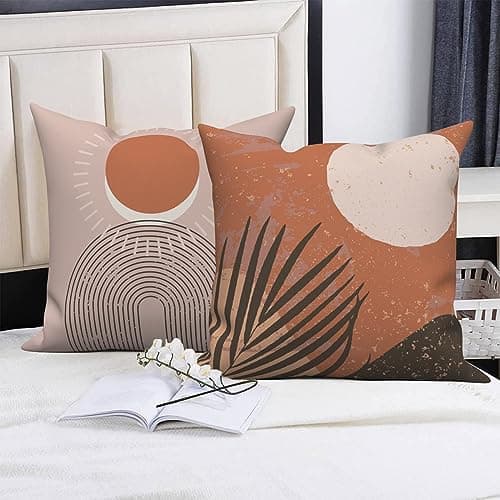 Boho Terracotta & Beige 20x20 Inch Abstract Sunrise Pillow Covers Set of 4