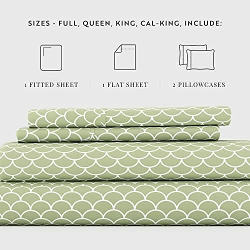 Ultra-Soft & Cooling Linen Sheets for Full Bed - Sleep Better Than Ever (Sage Scallop) - Deep Pocket Fit 16" Mattress