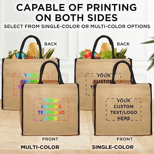Eco-Friendly Fresno Jute Tote Bags - Set of 10, Personalized Black