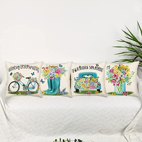 Fukeen Farmers Market Blue 18x18 Inch Spring Flower Pillow Covers