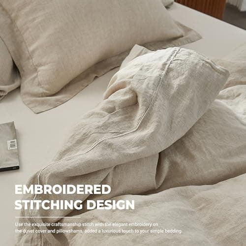 Simple&Opulence Queen Size Natural Linen Duvet & Pillow Shams Set