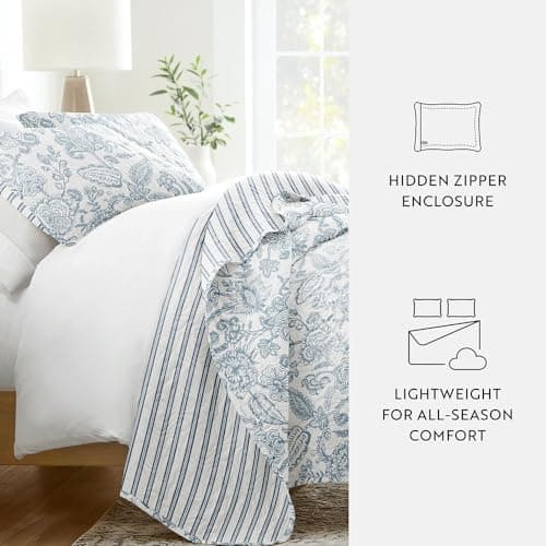 King Jacobean Duskblue Linen Market Quilts