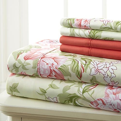 King Size Bed Sheets Set - Deep Pockets, Floral Ultra Soft Microfiber, 90 Thread Count (Grey/Yellow Medallion)