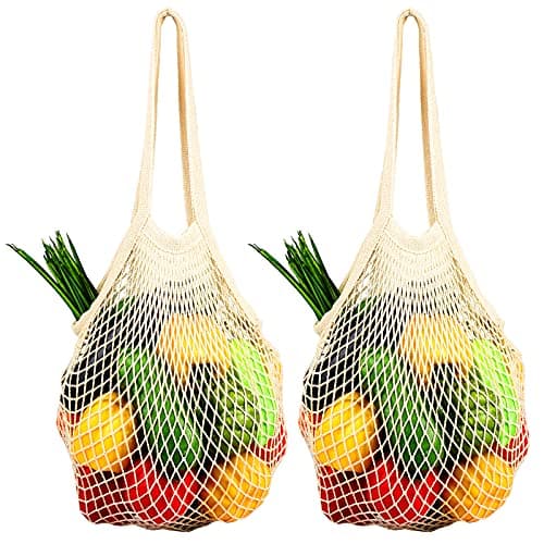 2-Pack Premium Beige Mesh Grocery & Produce Bags (Reusable, Durable, Washable)