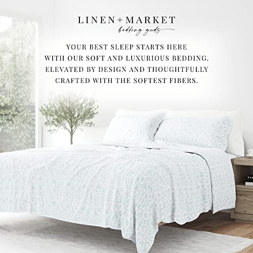 Ultra-Soft Cooling King Bed Sheet Set - Light Blue Vines