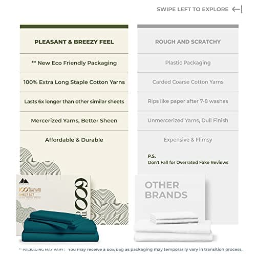 Mayfair Linen 100% Egyptian Cotton Queen Sheets, 600 Thread Count, Soft Sateen Weave, Teal