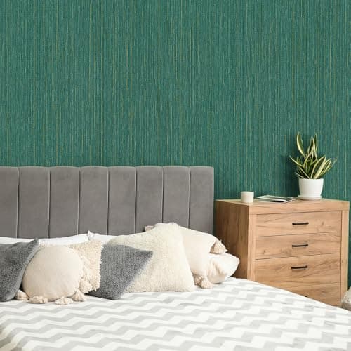 Malachite Green WADILE Textured Linen Peel and Stick Wallpaper