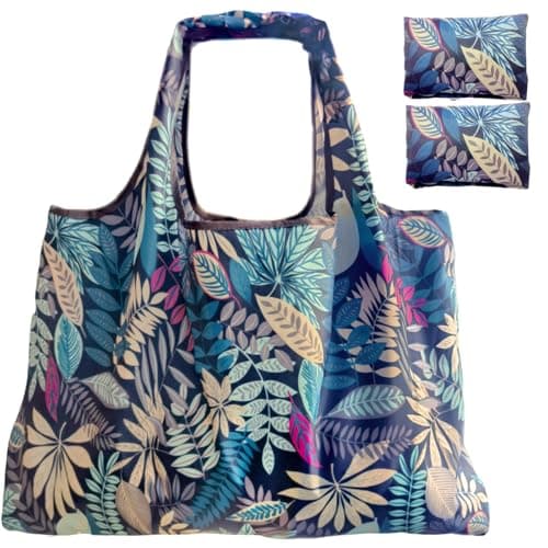 Foldable Reusable Grocery Bags with Long Handles and Fold-Up Pouch