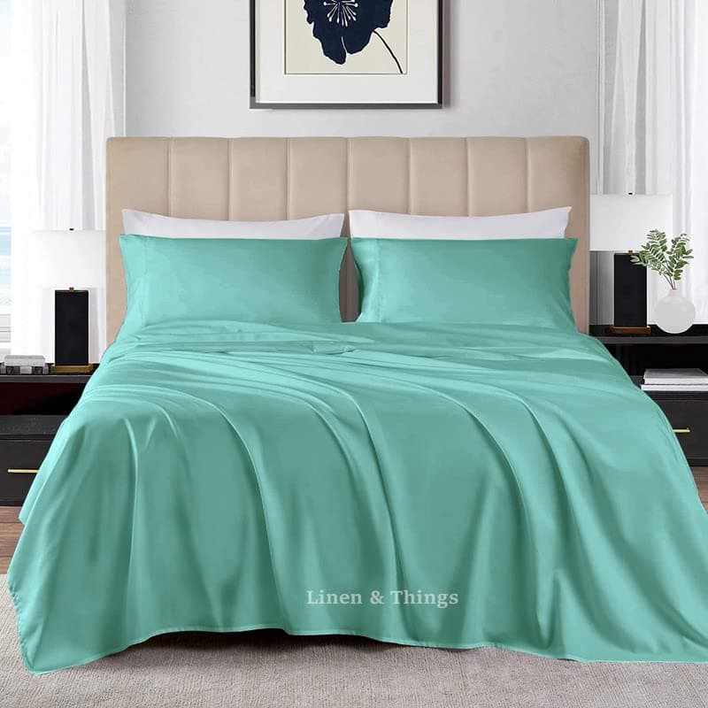 Premium 100% Egyptian Cotton 800 Thread Count 120x80 King Sheet Set, Deep Pocket 18", Mediterranean Blue