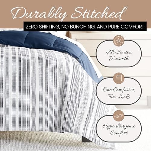 Luxury Reversible King Size Comforter Set - Soft Lightweight Alternative Down Comforter with 2 Pillow Shams