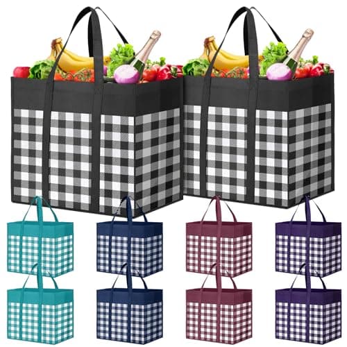 WISELIFE Eco-Friendly Large Foldable Grocery Bags 10 Pack Grey & Black
