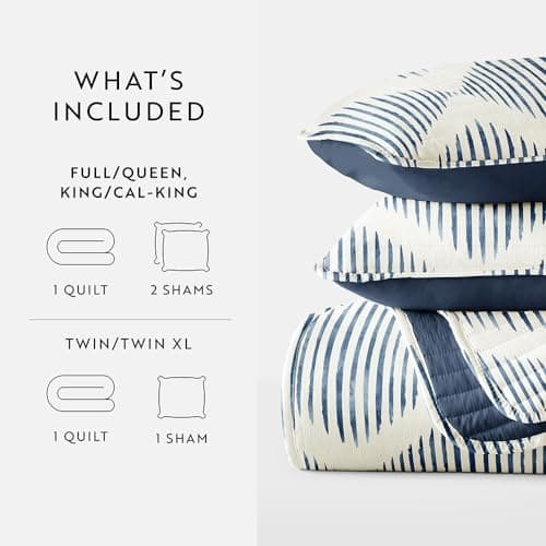 Modern Diamond Navy Linen Quilt Coverlet Set - Ultra Soft Microfiber