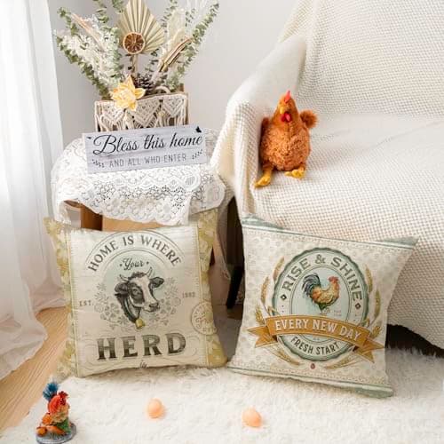 Retro Farmhouse Animal Pillow Covers 18x18 Set of 4feito