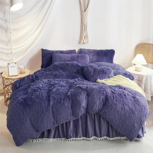 Fluffy White Duvet Cover Set for Twin Bed, 2 Pieces (1 Faux Fur Duvet Cover + 1 Plush Pillow Cases)