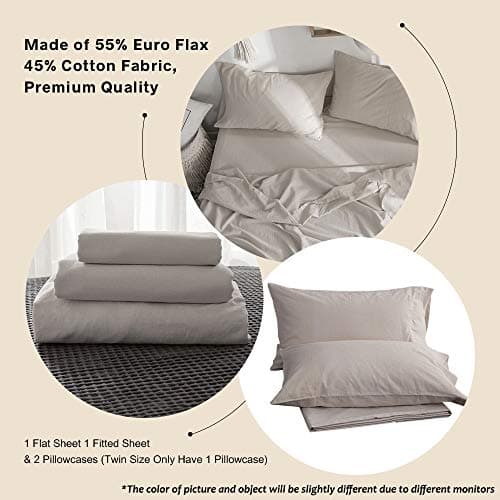 Simple&Opulence Belgian Linen Sheet Set - 4 Pieces (King Size, Linen/Beige)