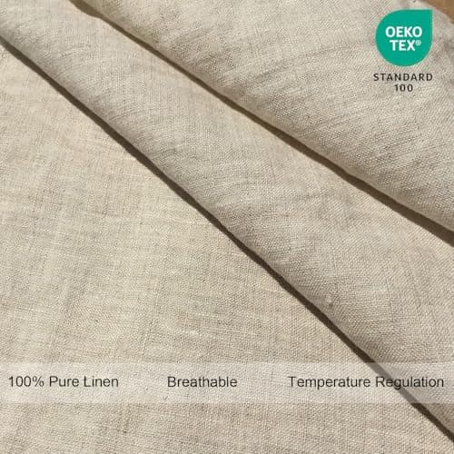 100% French Linen Queen Size Ruffled Pillowcase, Flax Flavoured (1 Pack)