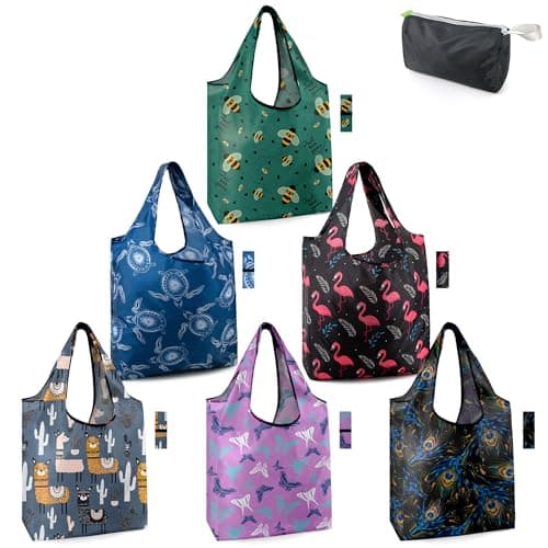 BeeGreen Foldable 50LBS Extra Large Reusable Grocery & Shopping Bags (10 Pack, Colorful)