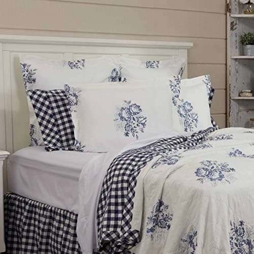 Piper Classics Vintage Blue Check Shams, Set of Two, 21" W x 27" L