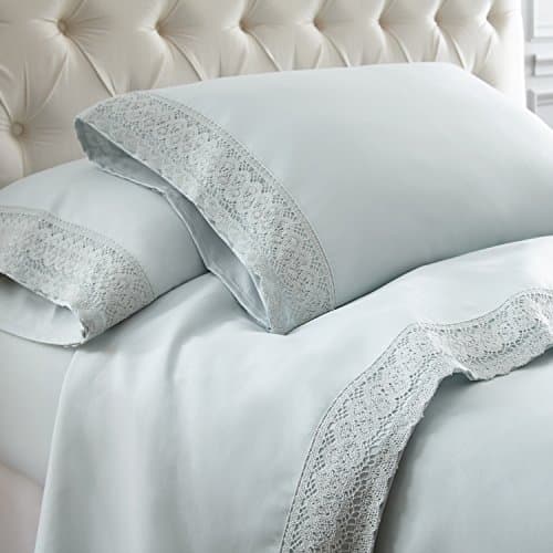 Modern Threads Soft Microfiber Crochet Lace Sheets - White/Blush Queen