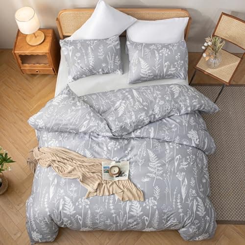 JANZAA Queen Oatmeal Floral Comforter Set with 2 Pillow Shams