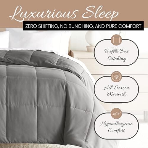 Gray Linen Queen Comforter - Soft and Lightweight with Down Alternative - Fits Queen and Full Size Beds