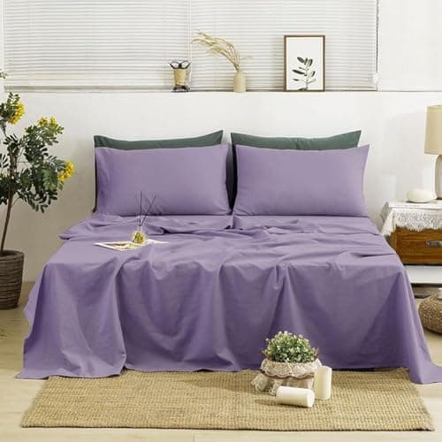 TUMEI 100% Natural Linen King Size Sheets Set - Soft & Durable 4PC Bedding