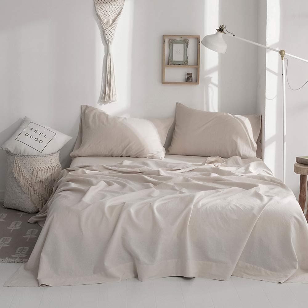 Simple&Opulence Belgian Linen Sheet Set - 4 Pieces (King Size, Linen/Beige)