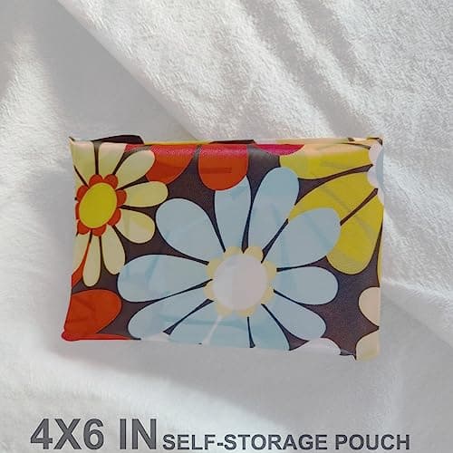 Foldable Reusable Grocery Bags with Long Handles and Fold-Up Pouch